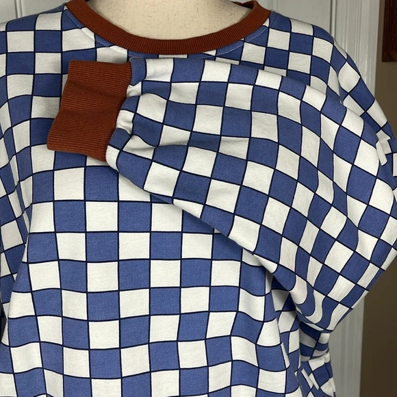 Petals and Peacock/ Checkerboard Crewneck sweatshirt Sz XL - Picture 5 of 11